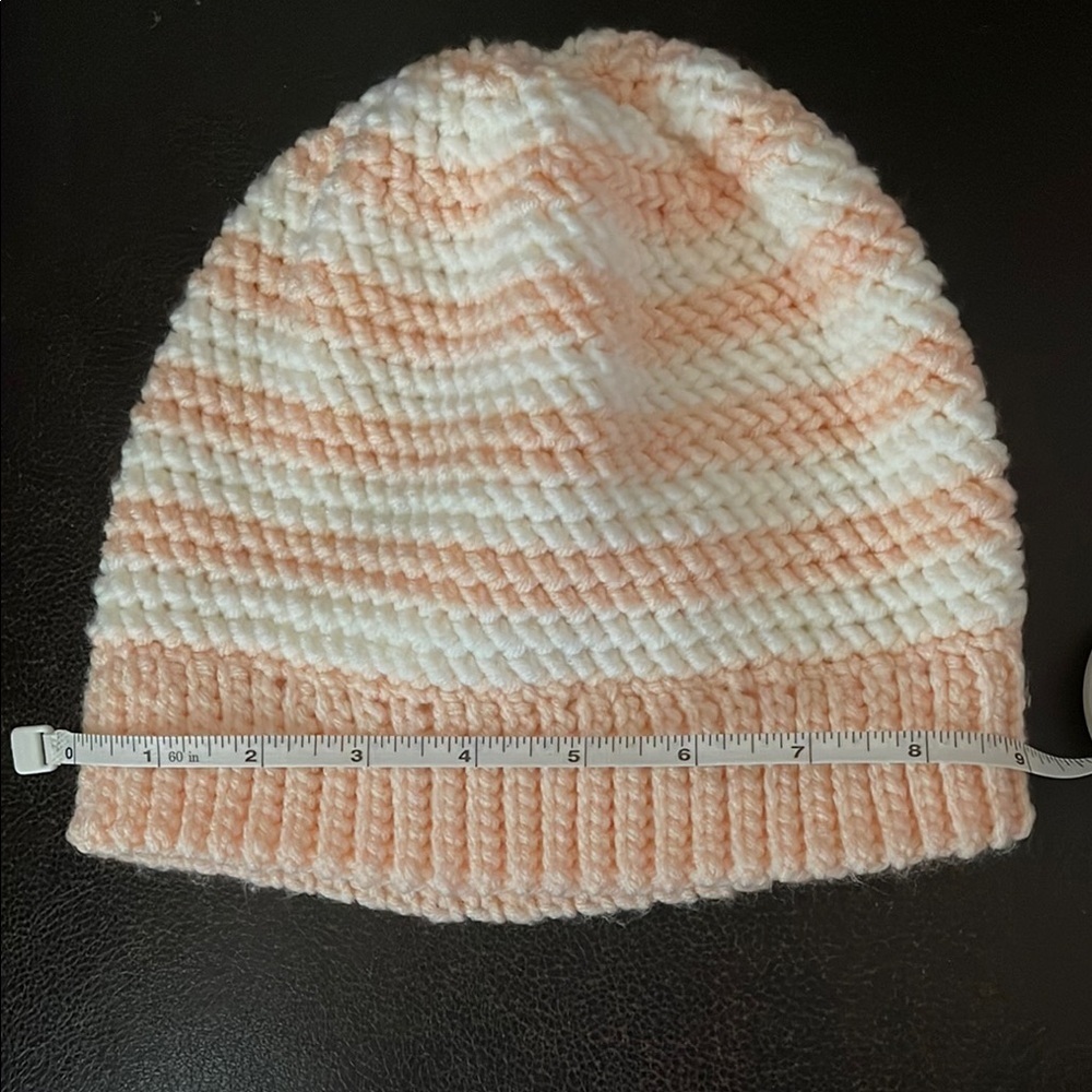 Woman’s Striped Knit Beanie - Peach and White